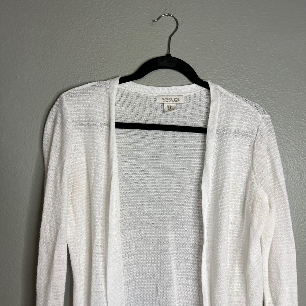 Rachel Zoe Linen Blend Cardigan Size M White Longline Duster Open Front Beach - Picture 4 of 7